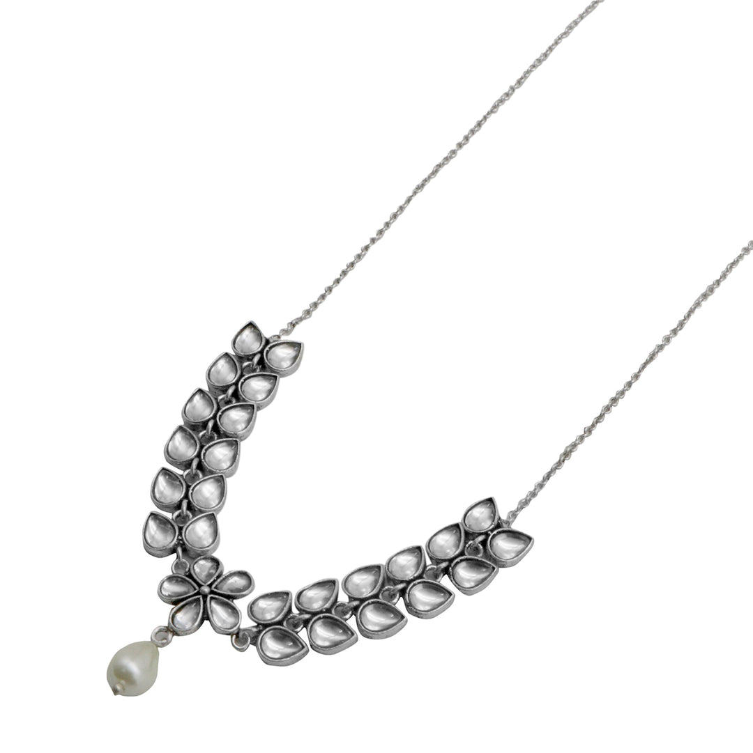 Teejh Glare Polki Silver Oxidized Pearl Choker Necklace
