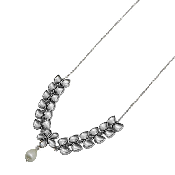 Teejh Glare Polki Silver Oxidized Pearl Choker Necklace