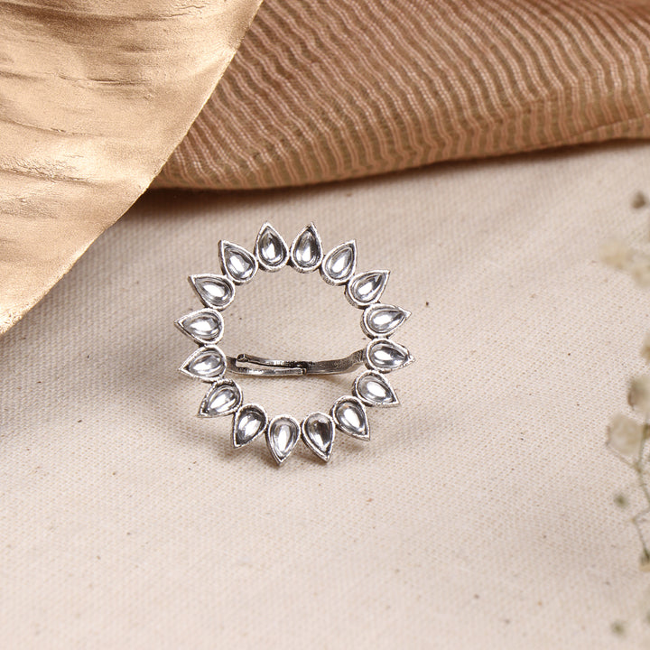 Teejh Loop Polki Silver Oxidized Ring