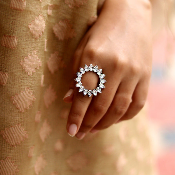 Teejh Loop Polki Silver Oxidized Ring