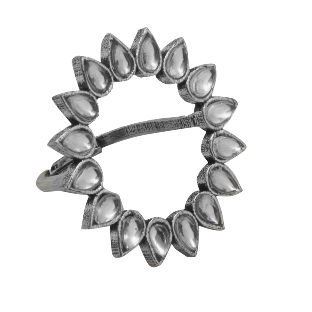 Teejh Loop Polki Silver Oxidized Ring