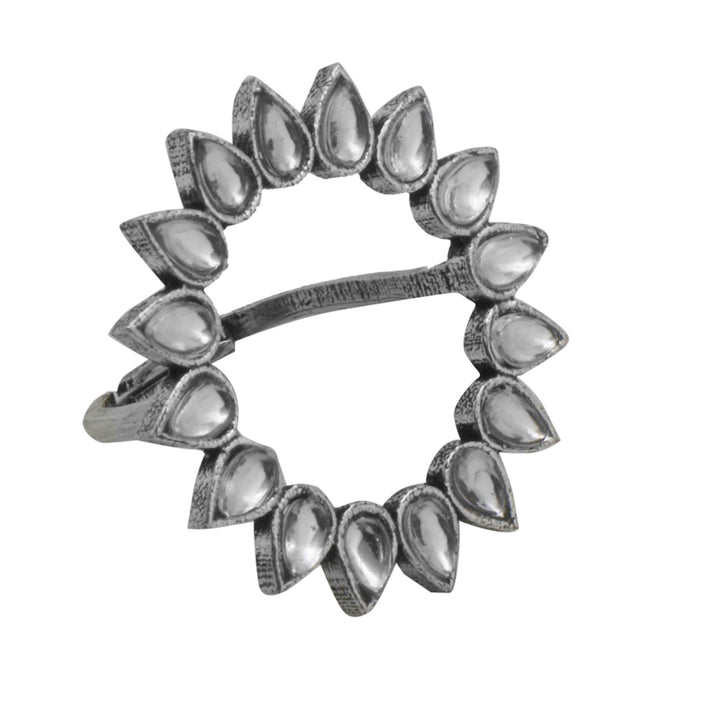 Teejh Loop Polki Silver Oxidized Ring