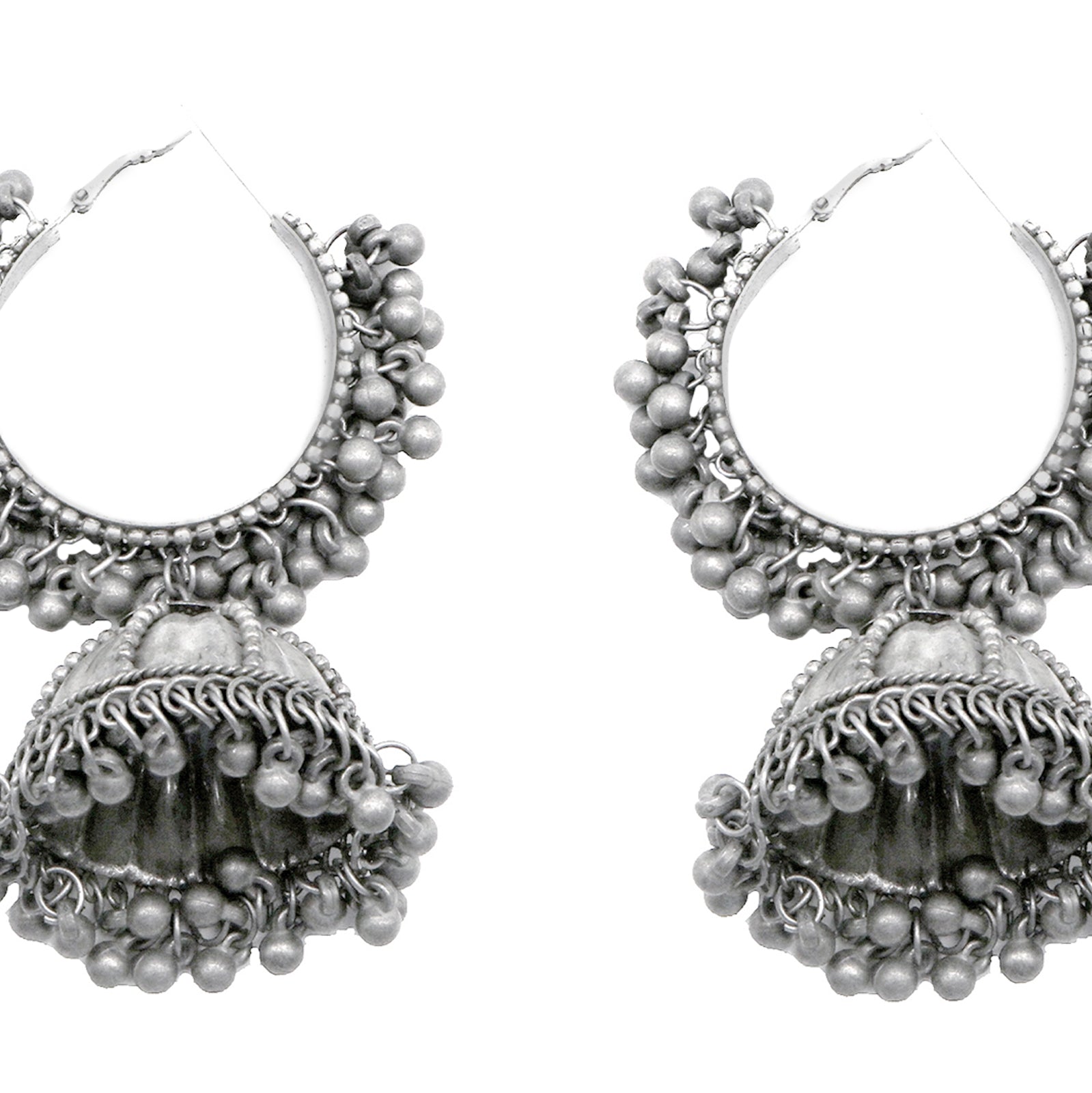 Teejh Indian Ethnic Jewellery | Pearl Silver Oxidised Jhumki Earrings