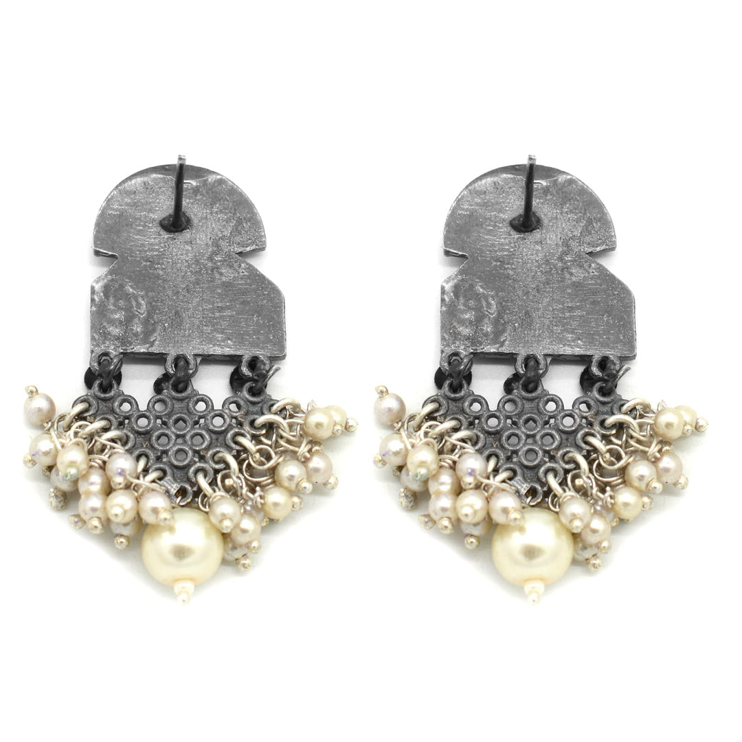 Antique Silver Peacock Pearl Earrings - Teejh
