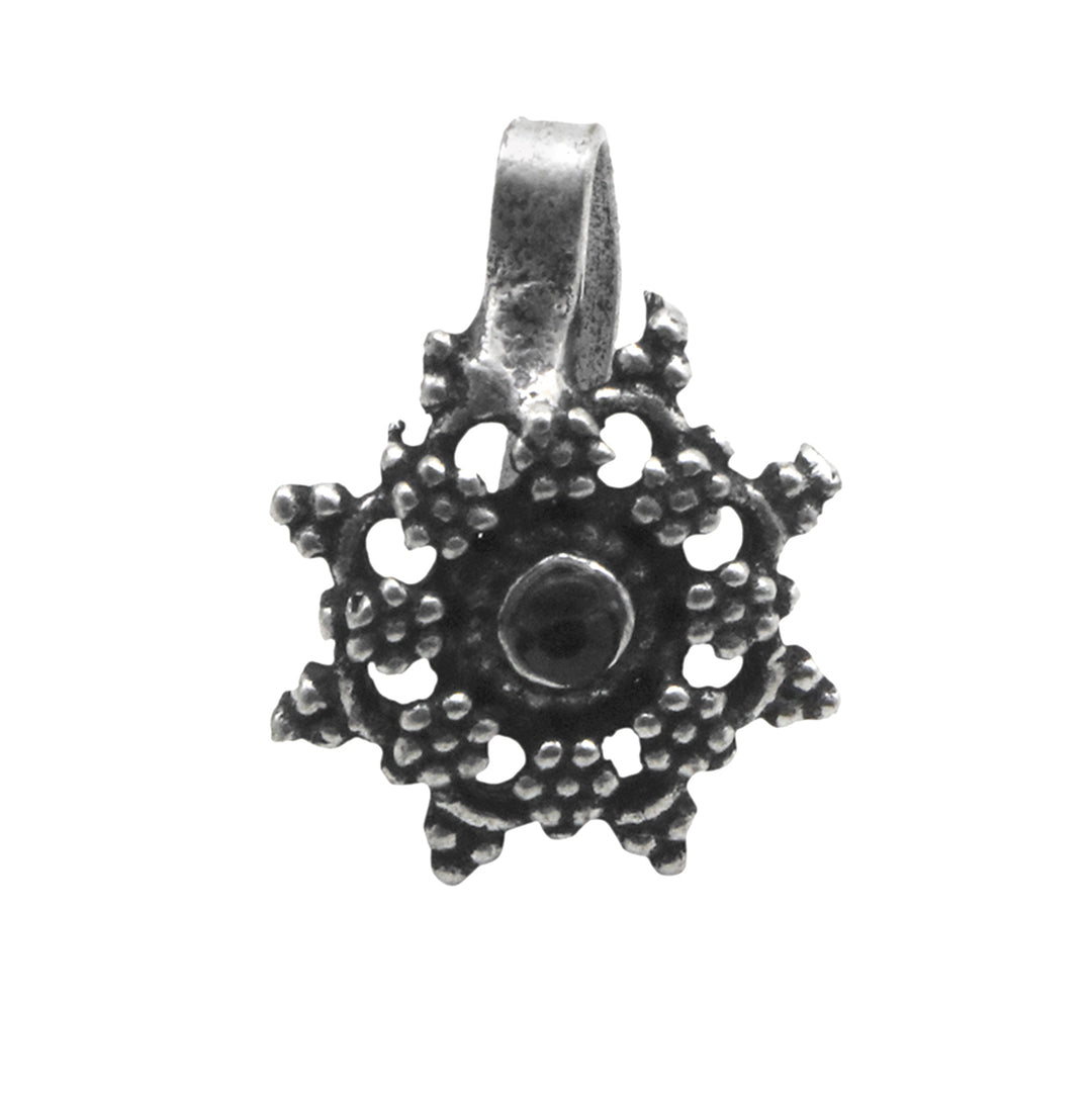 Teejh Gauri Black Stone Floral Nose pin
