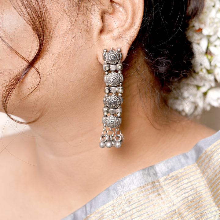 Teejh Manu Circular Ghungroo Silver Oxidised Earrings