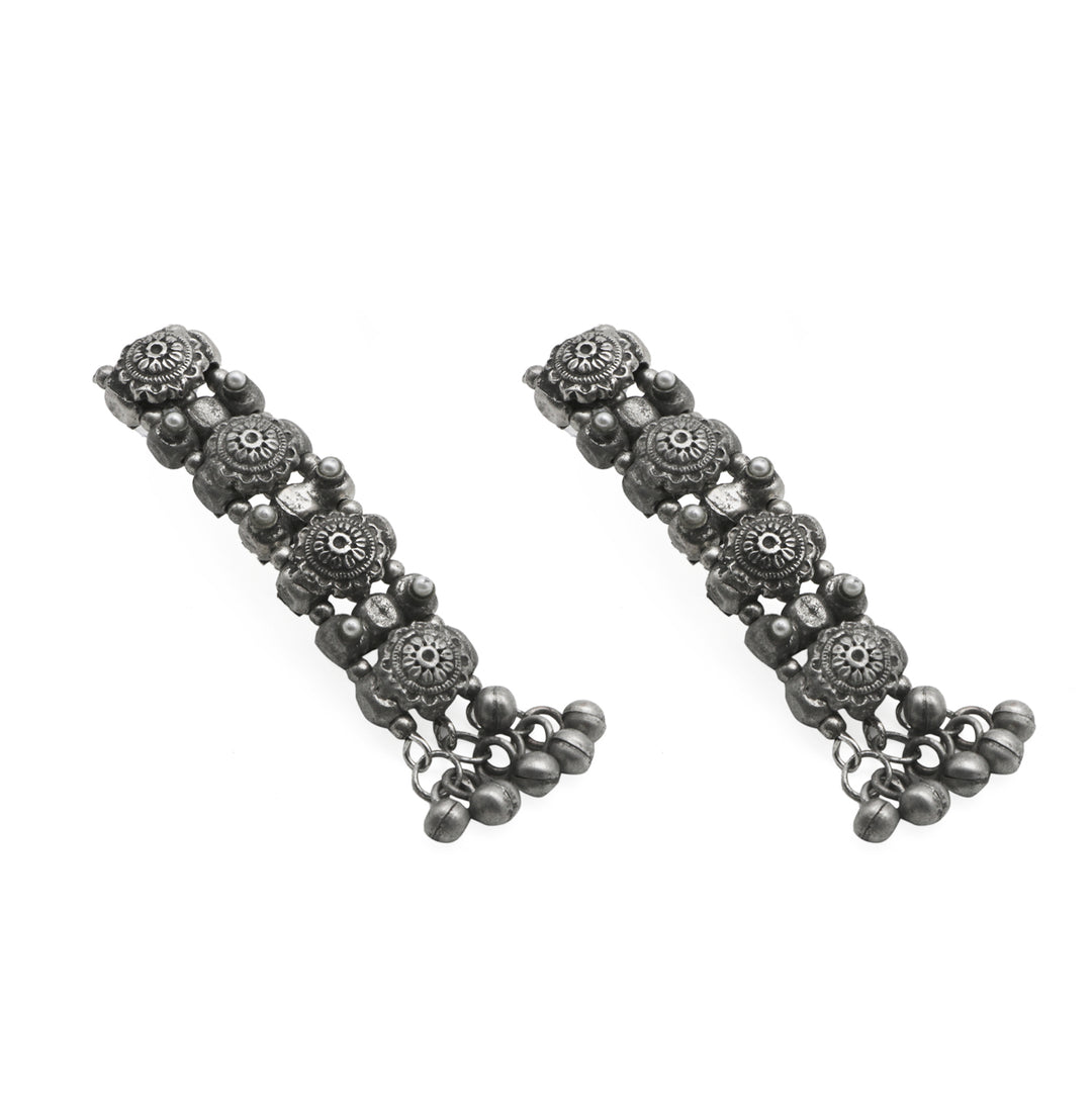 Teejh Manu Circular Ghungroo Silver Oxidised Earrings