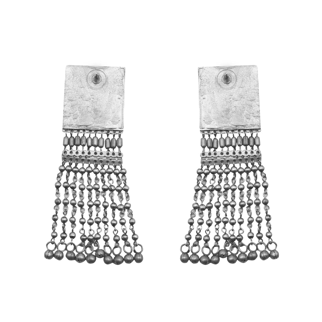 Teejh Sneha Square Motif Silver Ghungroo Oxidised Earrings