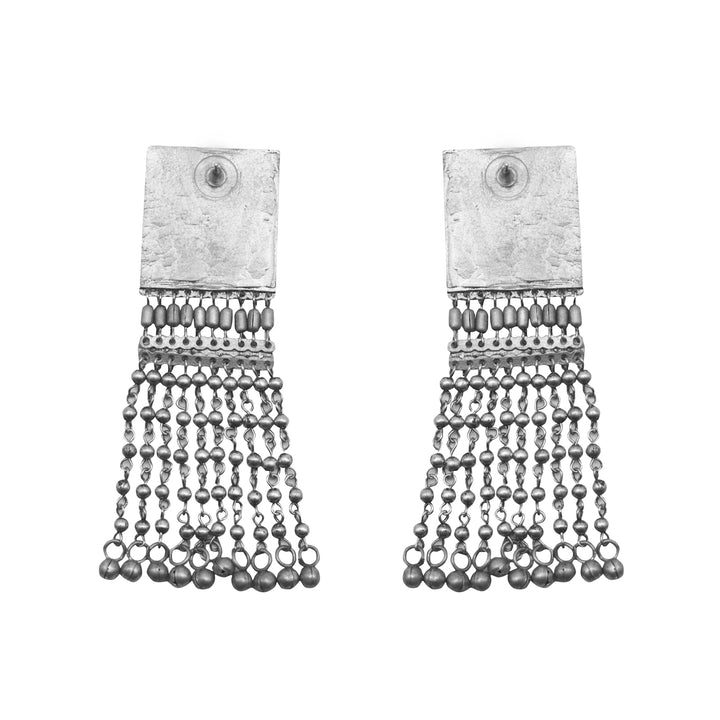Teejh Sneha Square Motif Silver Ghungroo Oxidised Earrings