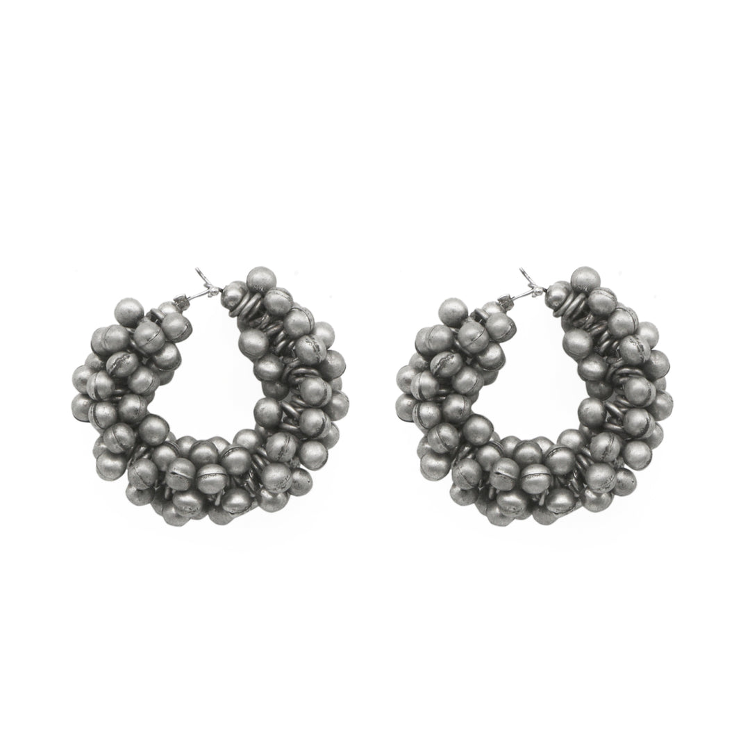 Teejh Ananya Ghungroo Silver Oxidised Hoop Earrings