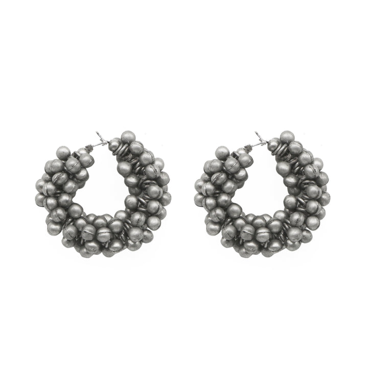 Teejh Ananya Ghungroo Silver Oxidised Hoop Earrings
