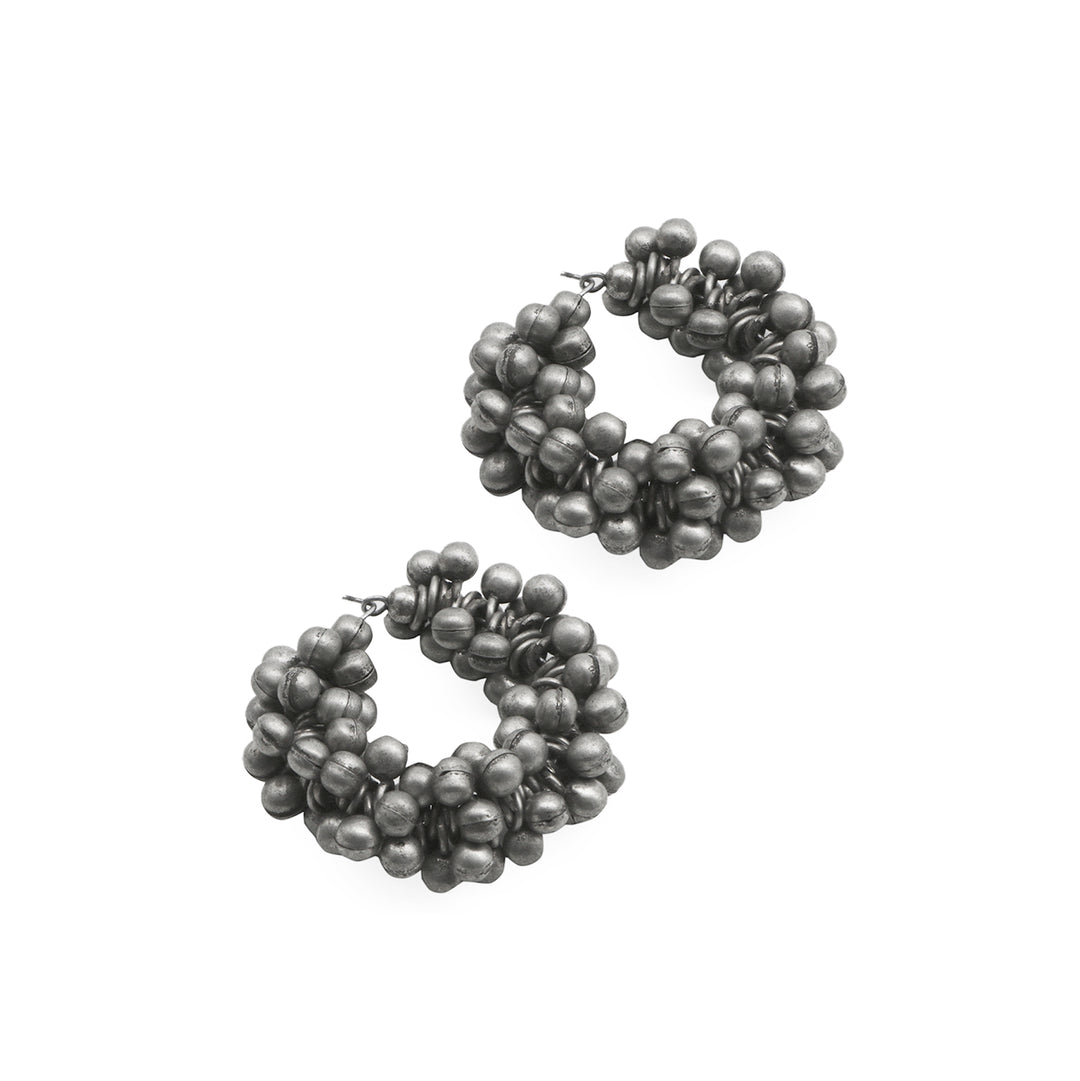 Teejh Ananya Ghungroo Silver Oxidised Hoop Earrings