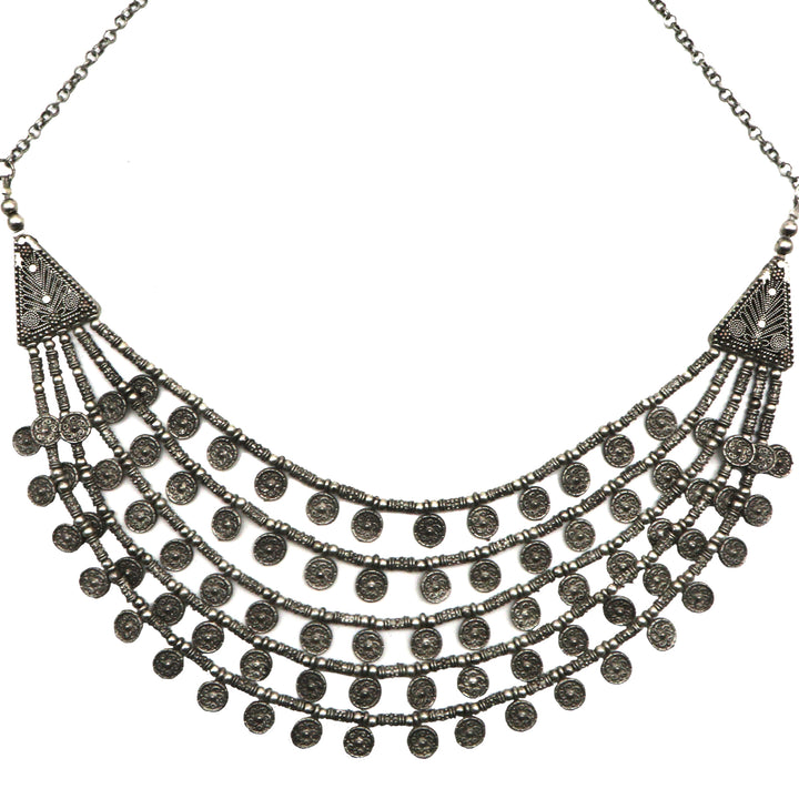 Teejh Ksheya Layered Silver Oxidised Necklace