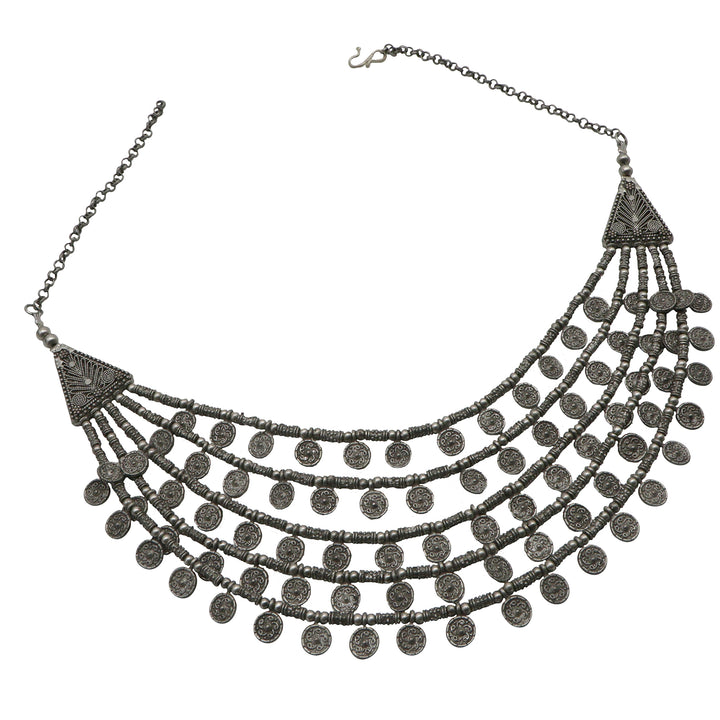 Teejh Ksheya Layered Silver Oxidised Necklace