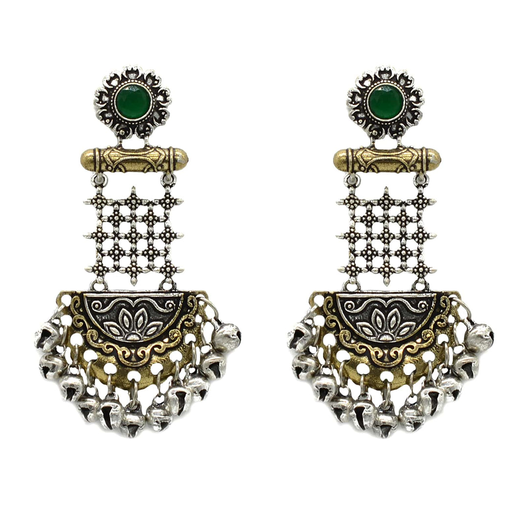 Geometric Green Dual Tone Earrings - Teejh