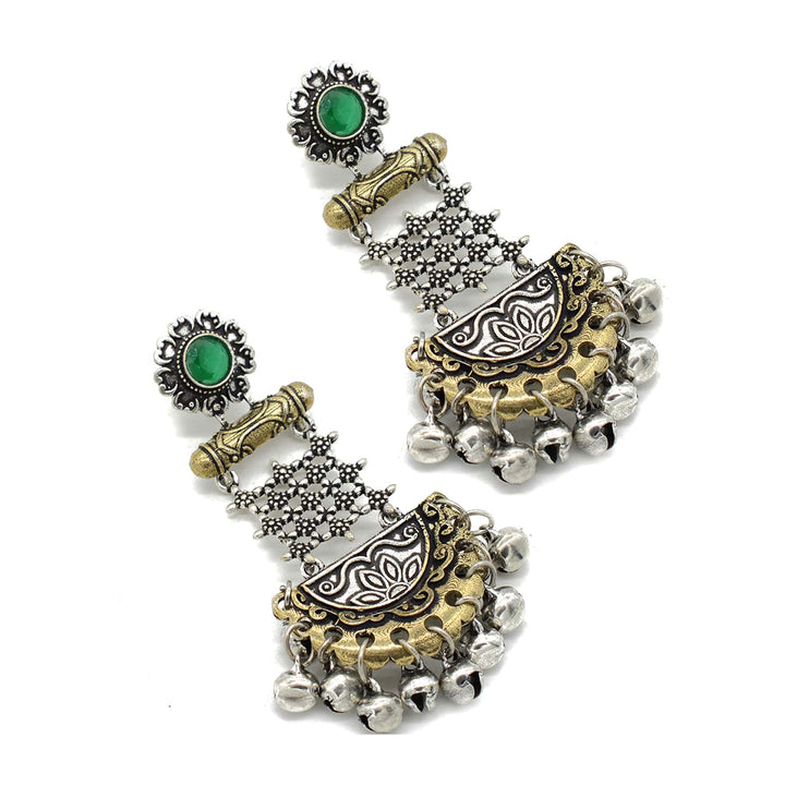 Geometric Green Dual Tone Earrings - Teejh