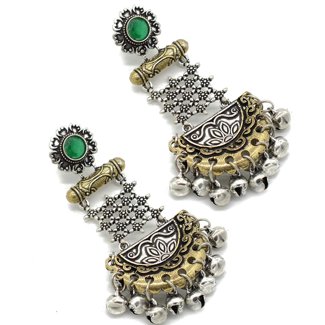 Geometric Green Dual Tone Earrings - Teejh