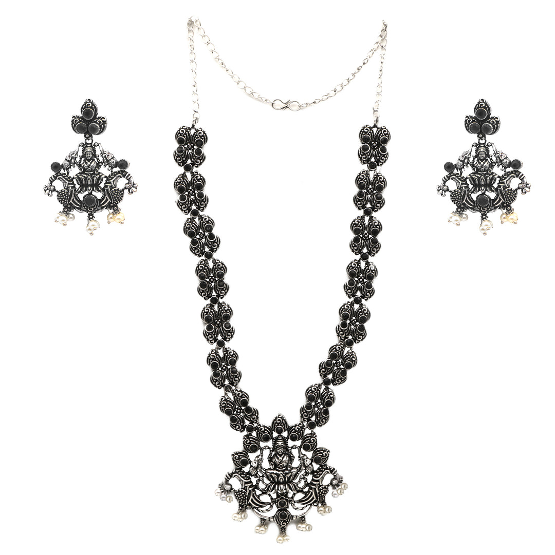 Teejh Odika Black Stone Temple Work Necklace Set