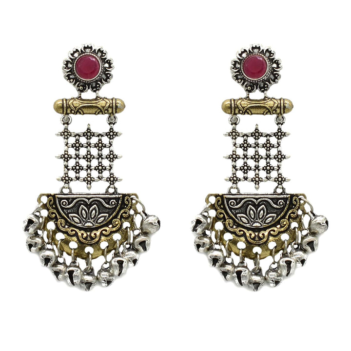 Geometric Red Dual Tone Earrings - Teejh