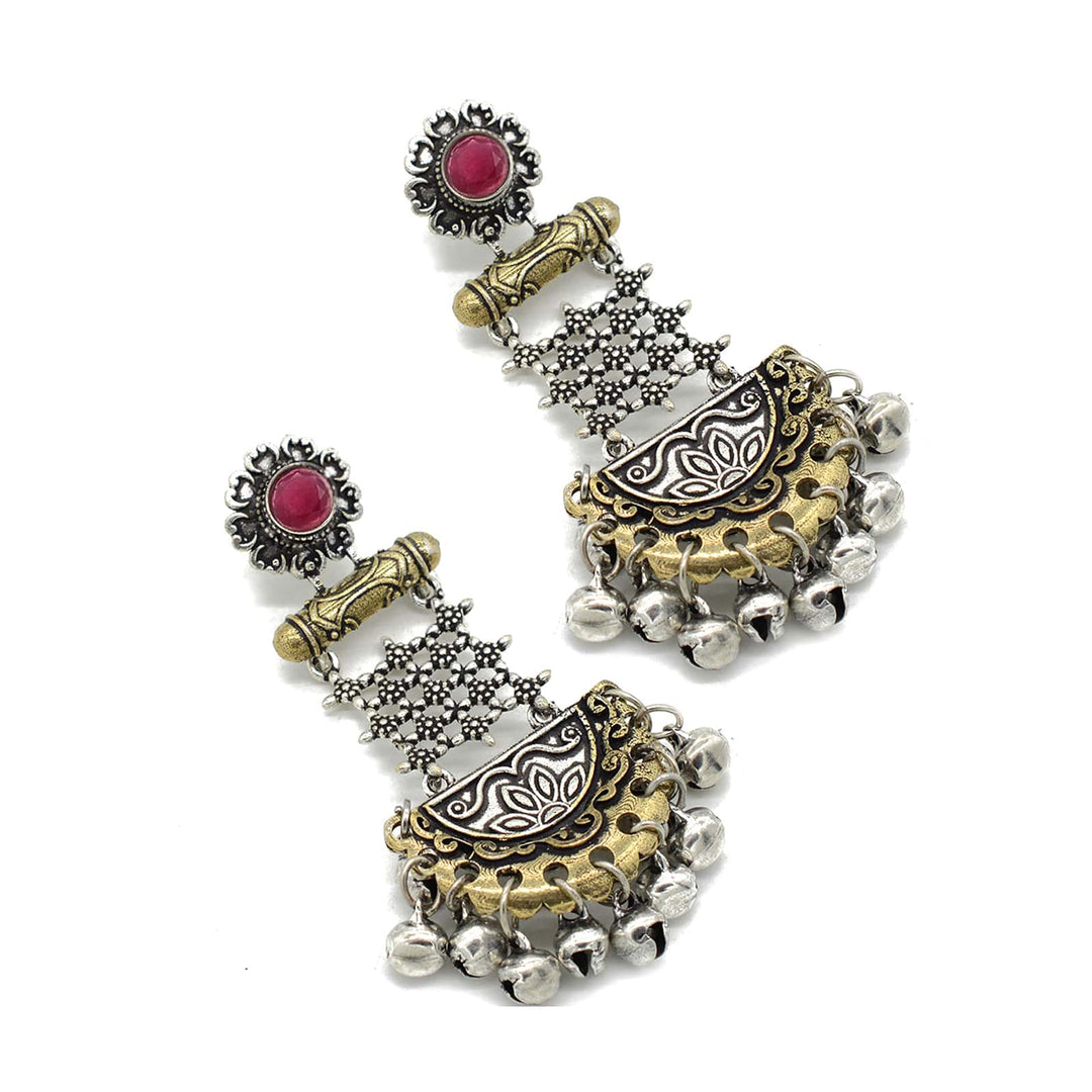 Geometric Red Dual Tone Earrings - Teejh