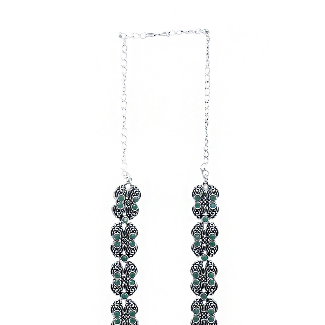 Teejh Rachita Green Stone Temple Work Necklace Set