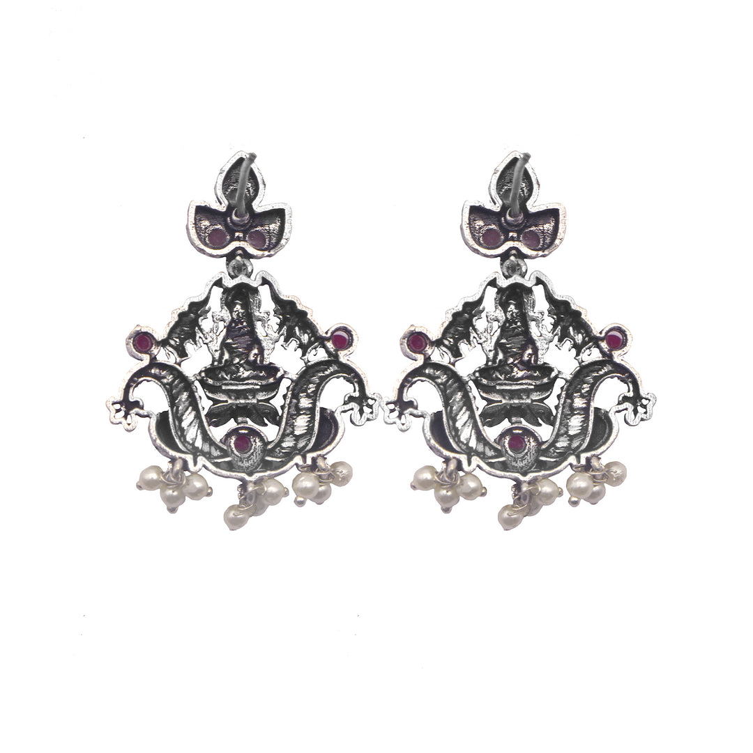 Teejh Saanvi Red Stone Temple Work Necklace Set