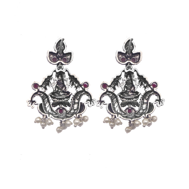 Teejh Saanvi Red Stone Temple Work Necklace Set