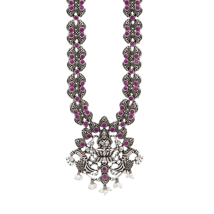 Teejh Saanvi Red Stone Temple Work Necklace Set