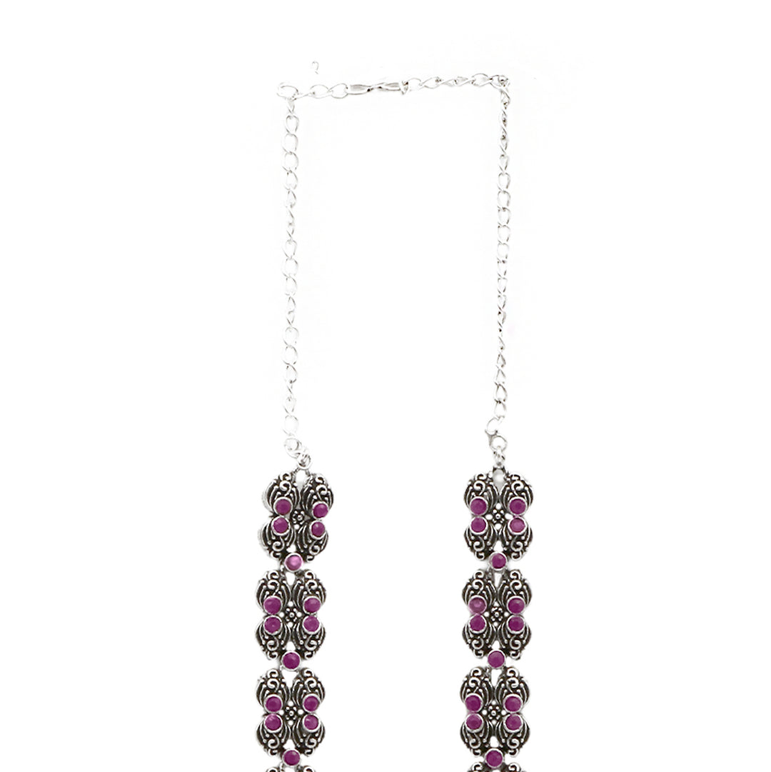 Teejh Saanvi Red Stone Temple Work Necklace Set