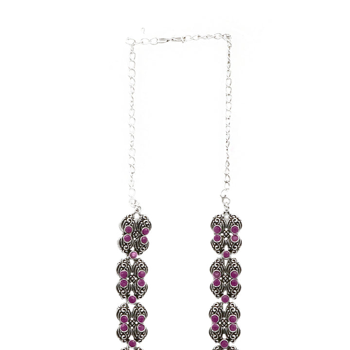 Teejh Saanvi Red Stone Temple Work Necklace Set