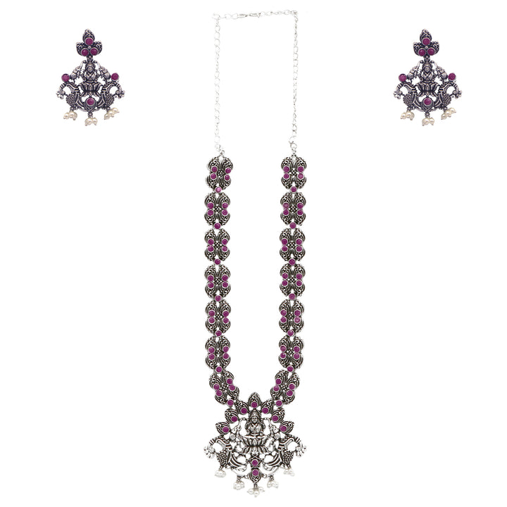Teejh Saanvi Red Stone Temple Work Necklace Set