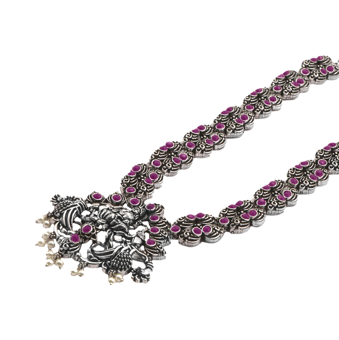 Teejh Saanvi Red Stone Temple Work Necklace Set