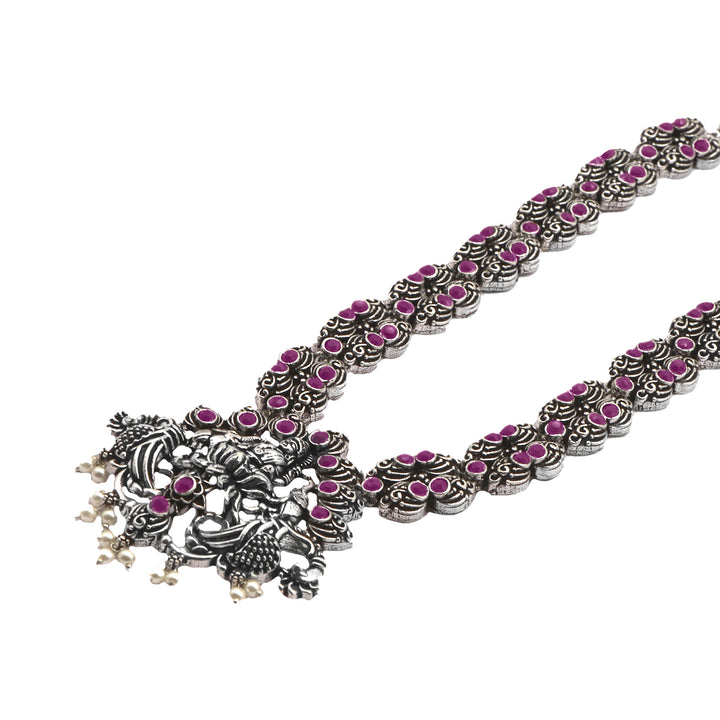 Teejh Saanvi Red Stone Temple Work Necklace Set