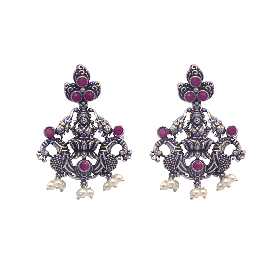 Teejh Saanvi Red Stone Temple Work Necklace Set