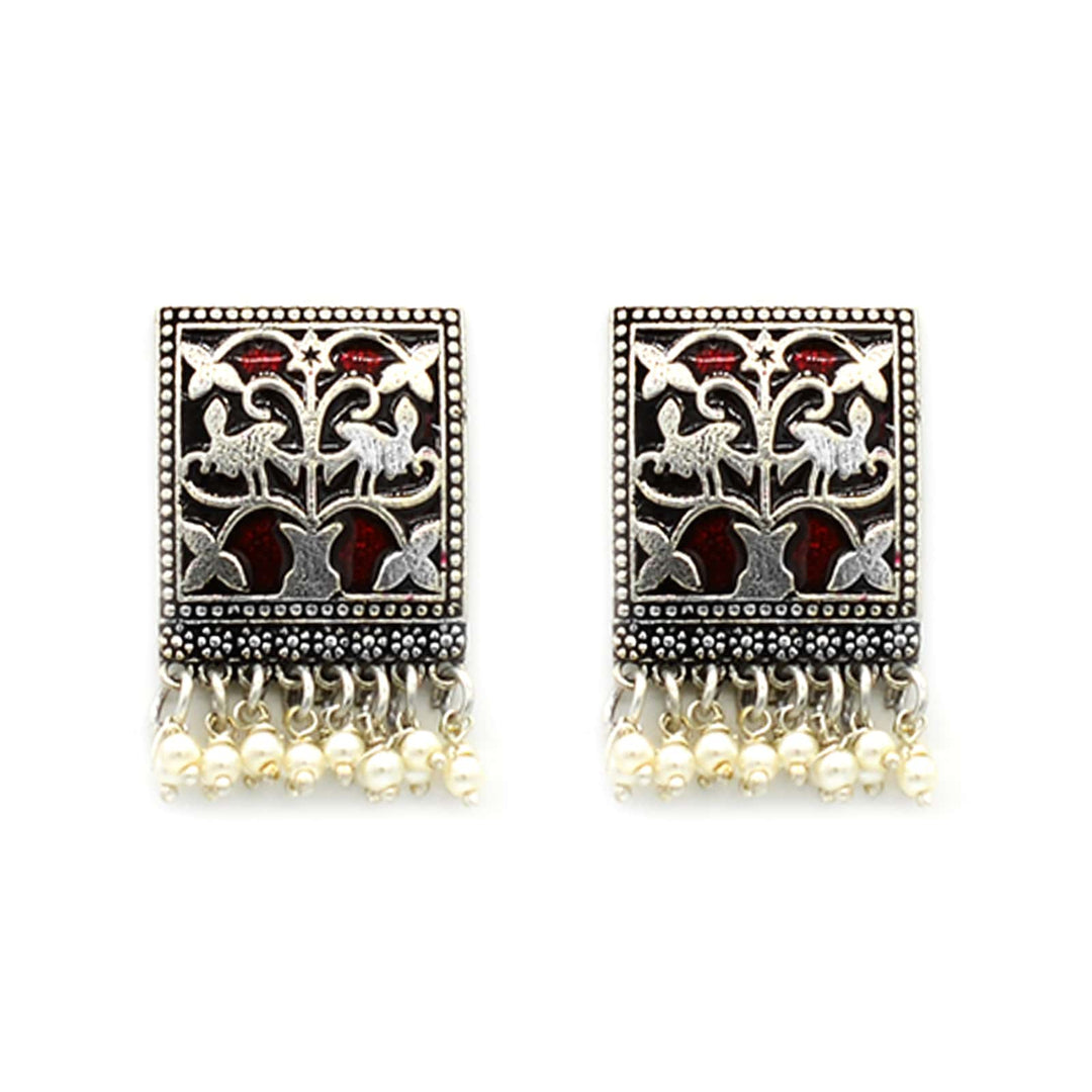 Miniature Red Enamel Silver Earrings - Teejh