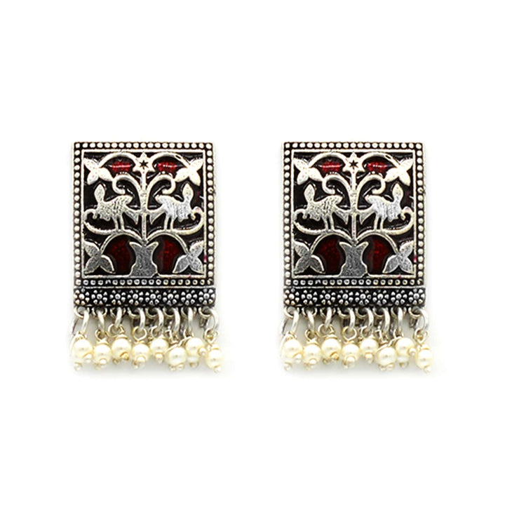 Miniature Red Enamel Silver Earrings - Teejh