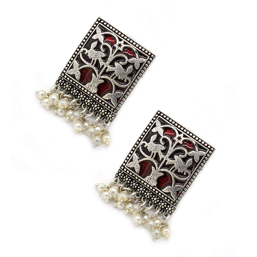 Miniature Red Enamel Silver Earrings - Teejh
