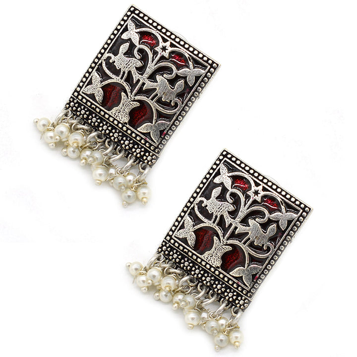 Miniature Red Enamel Silver Earrings - Teejh