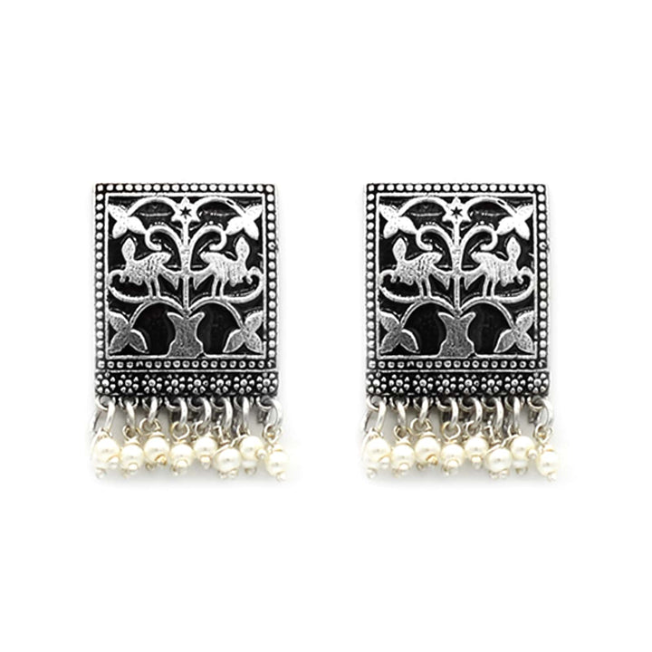 Miniature Black Enamel Silver Earrings - Teejh