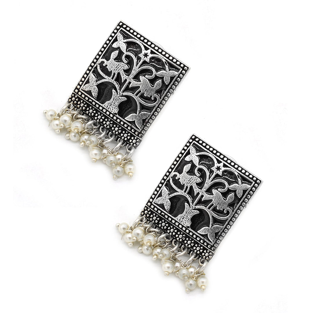 Miniature Black Enamel Silver Earrings - Teejh