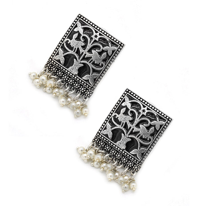 Miniature Black Enamel Silver Earrings - Teejh