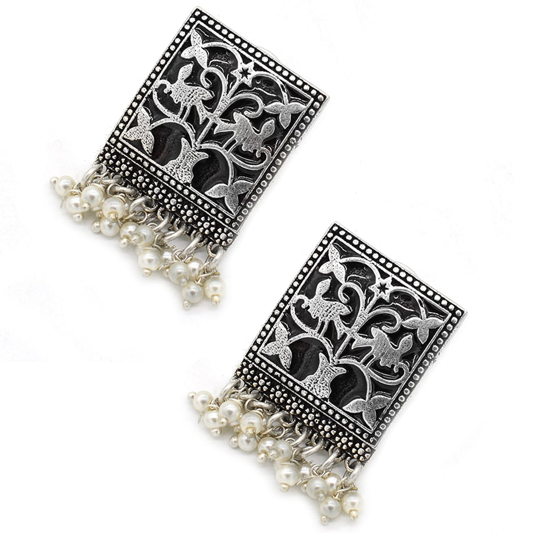 Miniature Black Enamel Silver Earrings - Teejh