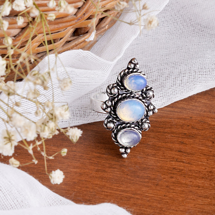Veena White Silver Oxidized Ring