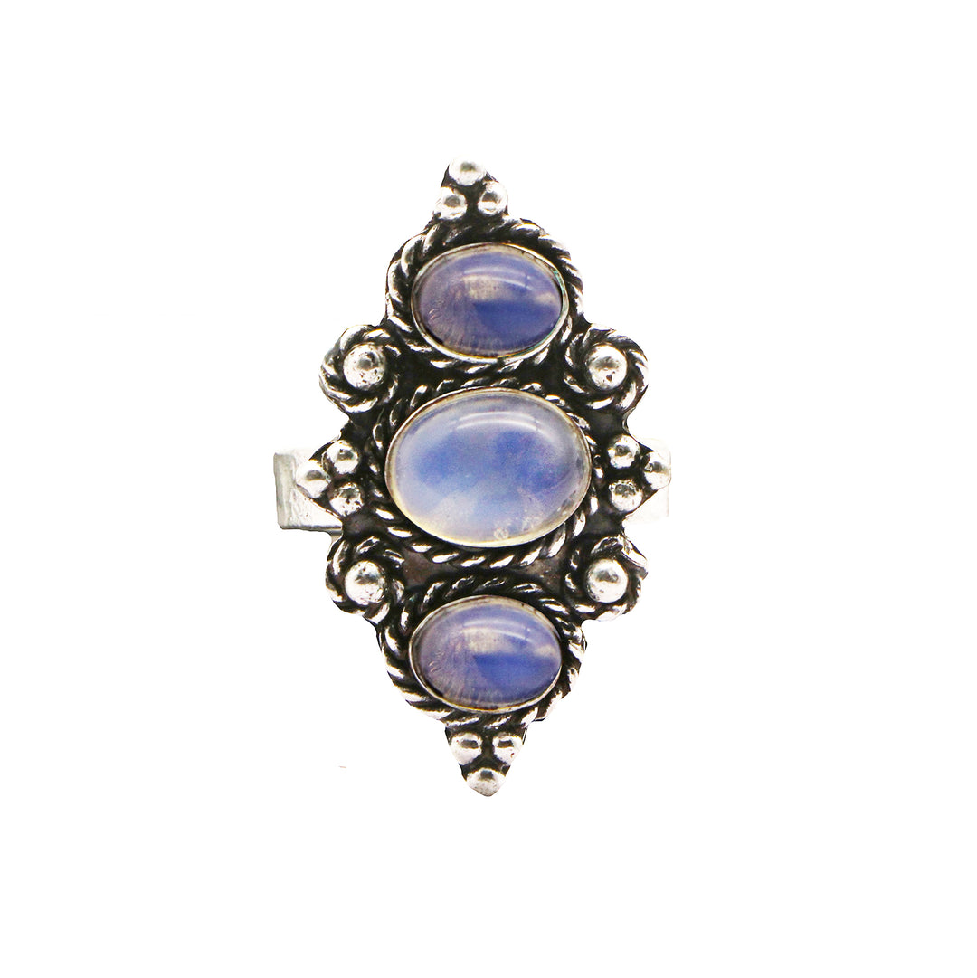 Veena White Silver Oxidized Ring