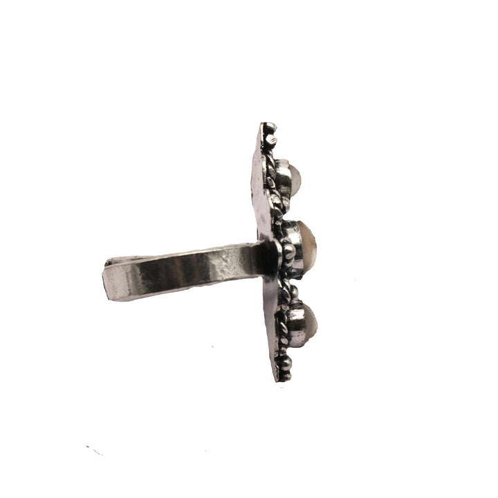 Veena White Silver Oxidized Ring