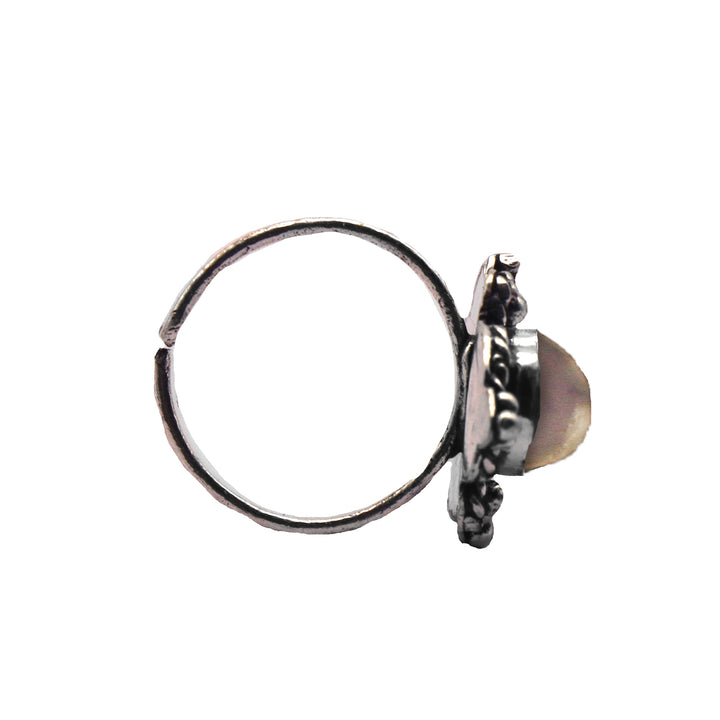 Veena White Silver Oxidized Ring