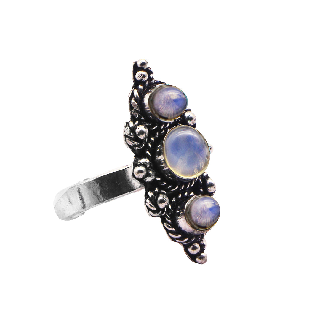 Veena White Silver Oxidized Ring