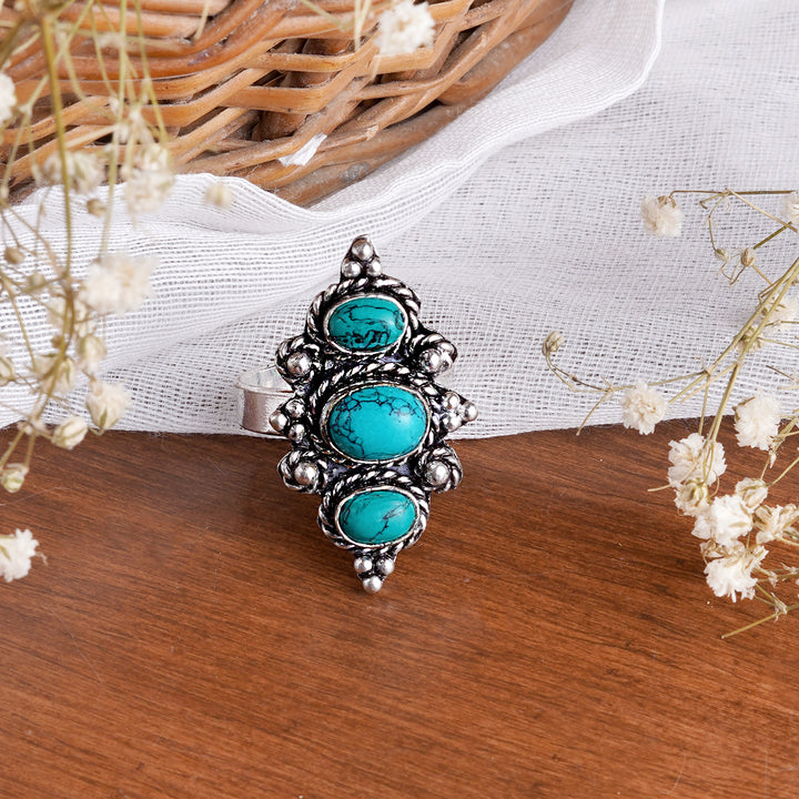 Veena Turquoise Silver Oxidized Ring