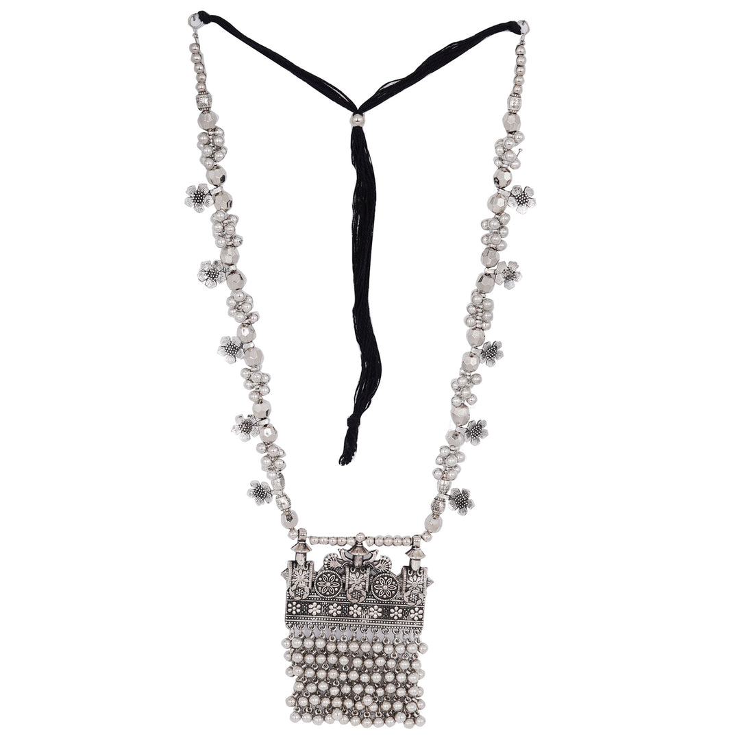 Teejh Nihan Silver Oxidised ghungroo Long necklace