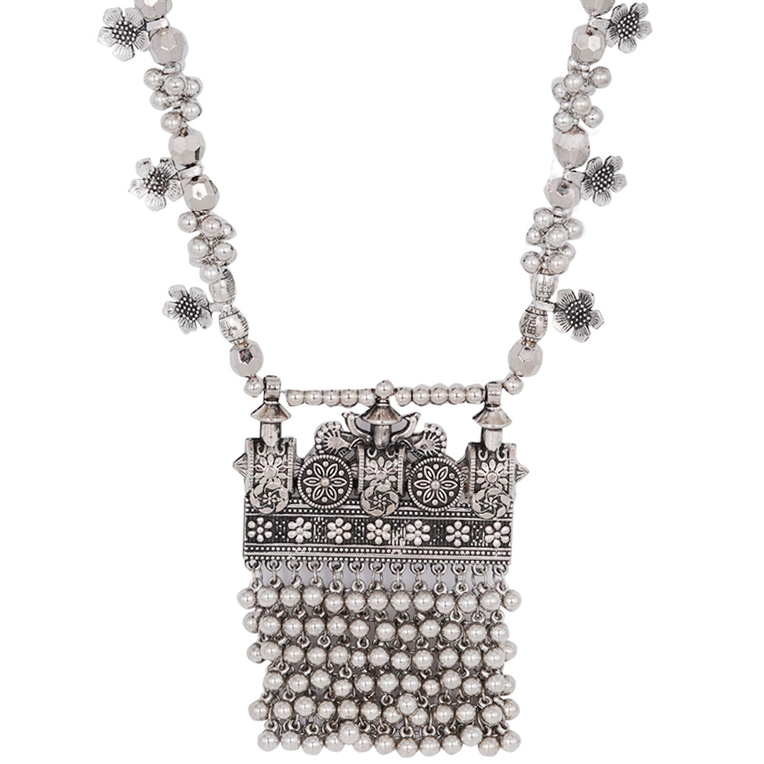 Teejh Nihan Silver Oxidised ghungroo Long necklace